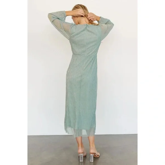 Baltic Born Devlyn Pleated Dress in Blue Sage Shimmer Size L - Picture 4 of 16